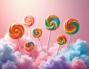 Colorful Lollipops,Sweet, Swirled Candies Bringing Joy with Every Lick