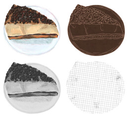 a set of hand painted illustrations of chocolate cakes