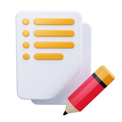 Pencil and Paper 3d Render Icons