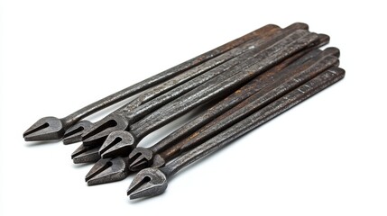 A set of allen wrenches of varying sizes, isolated on a white background