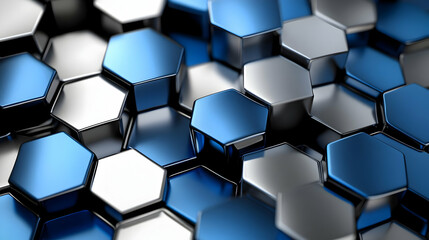 Abstract 3D Metallic Hexagon Pattern - Blue and Silver