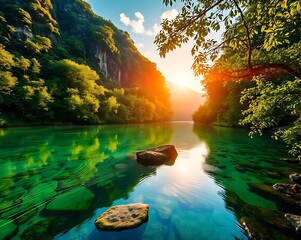 sunset in the forest