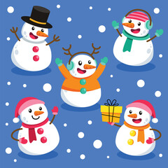 Hand drawn cute snowman character collection