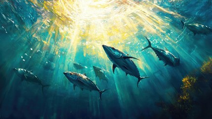Majestic Underwater Scene of Swimming Tuna Fish