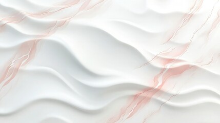 A 3D marble illustration featuring a white surface with delicate pink veining, flowing gracefully over a wavy texture, creating a soft, elegant, and feminine aesthetic.