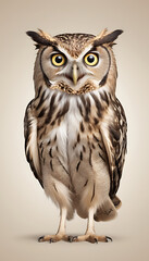 Fototapeta premium Shocked and Confused Owl with Wide, Astonished Eyes, Isolated on Plain Background for Quirky Appeal