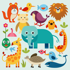 cartoon animal animals set illustration bird baby pattern