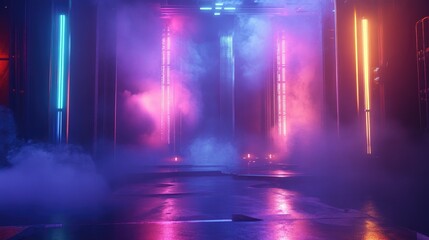 Neon Lights in Foggy Urban Environment