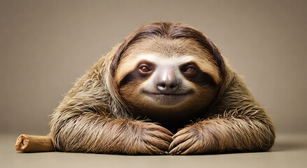 Sleepy Sloth with Heavy-Lidded Eyes and Relaxed Expression, Isolated on Plain Background for a Laid-Back Vibe