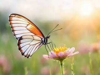 Obraz premium Witness the graceful motion of a butterfly as it delicately flutters among flowers in slow motion