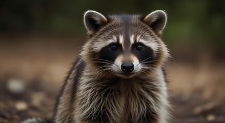 Fototapeta premium Curious Raccoon with One Paw Raised and Intense Stare, Isolated on Plain Background for Mischievous Look