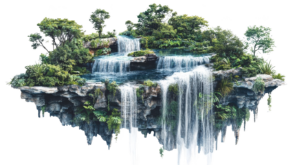 A Lush Waterfall in a Floating Forest, Perfect Transparent Water Feature for Your Backyard