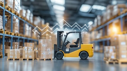 Naklejka premium Forklift and upward arrows, showing efficient warehouse management