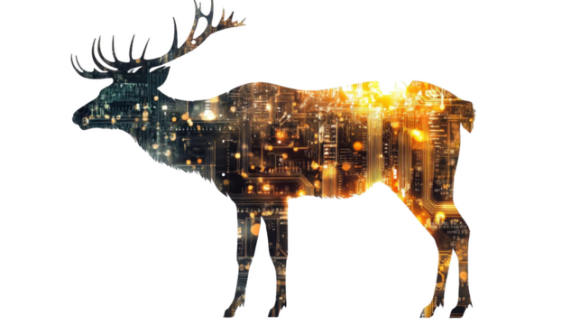 Circuitry Illuminated: An Abstract Deer Silhouette Reveals the Inner Workings of Technology