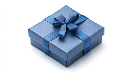 Elegant Blue Gift Box with Bow on White background