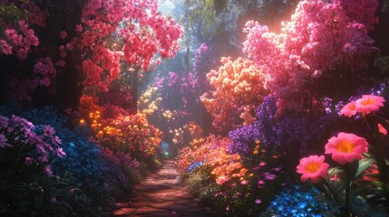 Naklejka premium A Colorful Pathway Through a Dreamy Forest