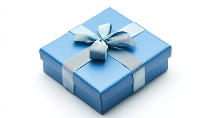 Elegant Blue Gift Box with Bow on White background