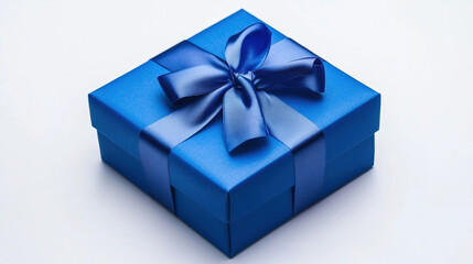 Elegant Blue Gift Box with Bow on White background