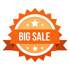 Vector illustration of a big sale text design with a ribbon, tag, label, and badge.
