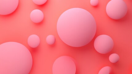 Abstract background with pink spheres of different sizes on a pink background.
