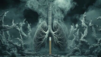 Explore the consequences of smoking on lung health through striking visual art depicting lungs enveloped in smoke