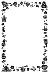 お正月のかわいいスタンプ風フレーム　1色