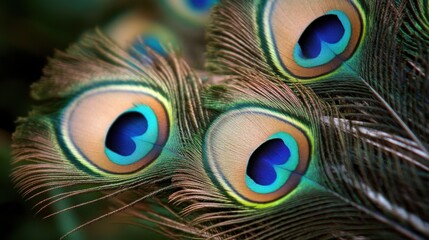 Obraz premium Vibrant Peacock Feather Texture, showcasing rich blue and green eyespots, intricate patterns and natural beauty of plumage.