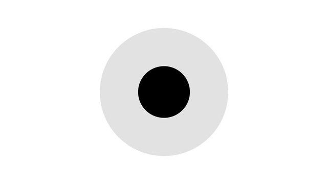Pulsing Black Circular Button on White Background, 2D Flat Design UI Element