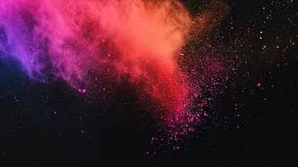 Vibrant explosion of colorful powder against a dark background.