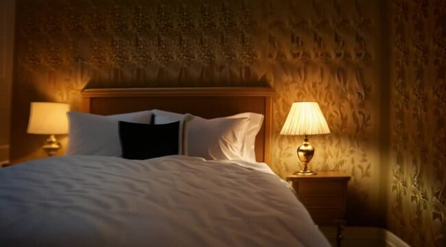 Close up view of bedside lamp in hotel, Camera slow motion with different angles