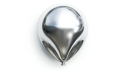 3D silver balloon icon, top view with polished metallic finish, isolated on a white background for a modern look.