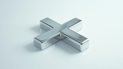 Obraz premium 3D silver cross icon isolated on a white background with a polished, modern metallic surface.