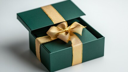 Green Gift Box with Golden Ribbon
