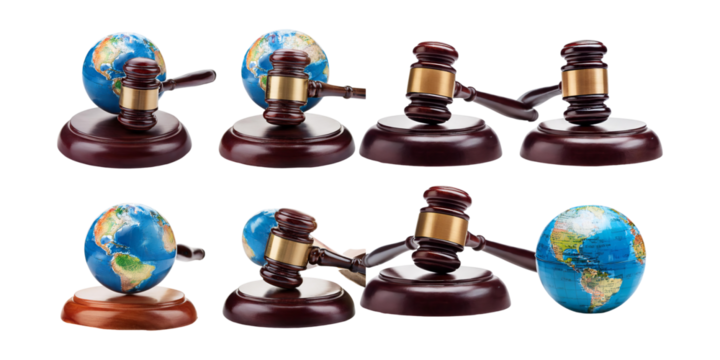 Gavel and Globe Isolated on Transparent Background