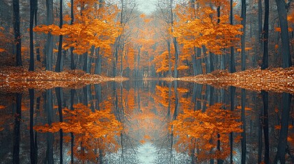 Naklejka premium Autumn Reflections in a Misty Forest