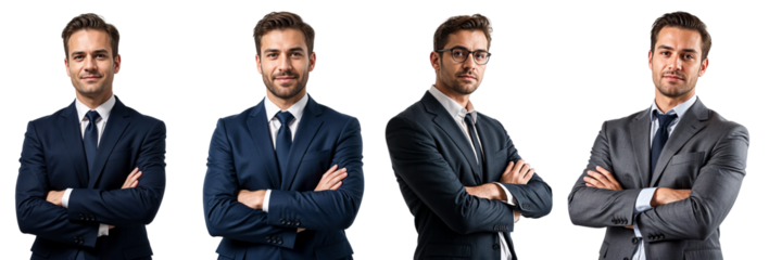 Portrait of a smiling young businessman standing with arms crossed	