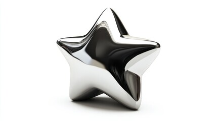 Detailed 3D silver star icon, featuring a polished chrome finish, isolated on a clean white background.