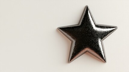 Fototapeta premium Detailed metallic star icon, viewed from above in 3D, set on a plain white background for a clean look.