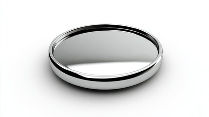 Elegant chrome coin symbol, isolated on a white background in 3D, with a sleek, reflective silver surface.