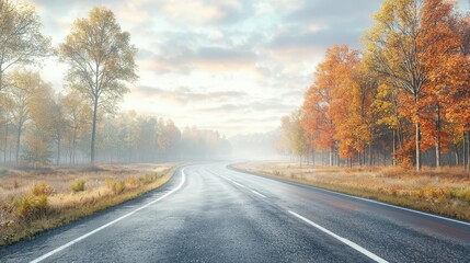 Fototapeta premium Embark on a breathtaking fall adventure along the scenic forest road