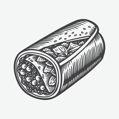 Paneer Roll Silhouette Vector Illustration Isolated on White Background in High Detail