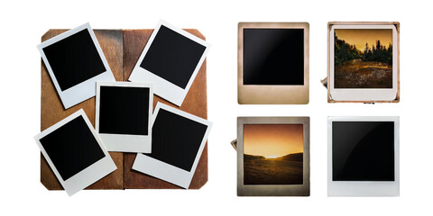 Classic Blank Photo Frames on Rustic Wooden Table