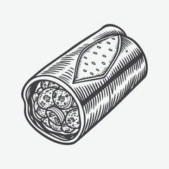Paneer Roll Silhouette Vector Illustration Isolated on White Background in High Detail