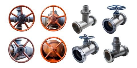 Industrial Pipe Valves Collection with Transparent Background