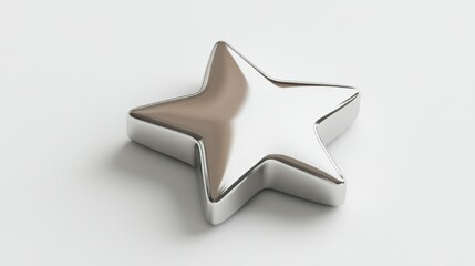 High-shine silver star icon in 3D, viewed from the top, with a sleek metallic finish on a white background.