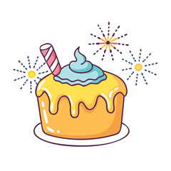new year cake vector art,  flat illustration cake icon