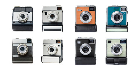 Vintage Instant Cameras on Transparent Background