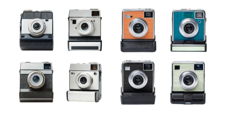 Vintage Instant Cameras on Transparent Background