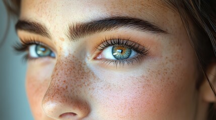 Fototapeta premium Close-up of eyes after eyelash extensions and eyebrow correction, highlighting beauty care and cosmetic services.