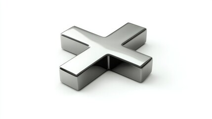 Obraz premium Metallic cross icon, 3D rendered and isolated on a white background, featuring a sleek silver finish.